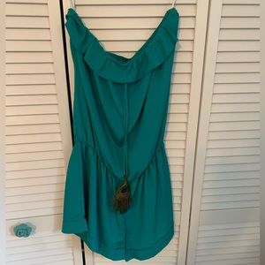 Strapless turquoise silky romper